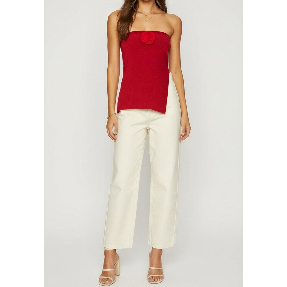 WITH JÉAN Belle Crushed Velvet Strapless Top, Red, Medium - Picture 4 of 11